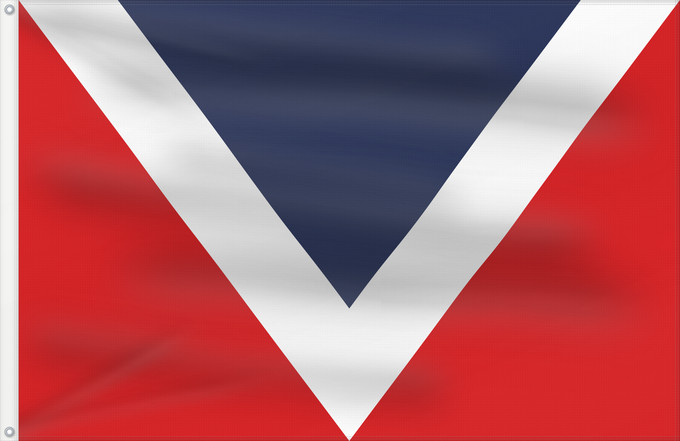 Drapeau, avec deux œillets métalliques et guindant renforcé : Nava	Rectangular, de proporciones 2 3  ancho largo