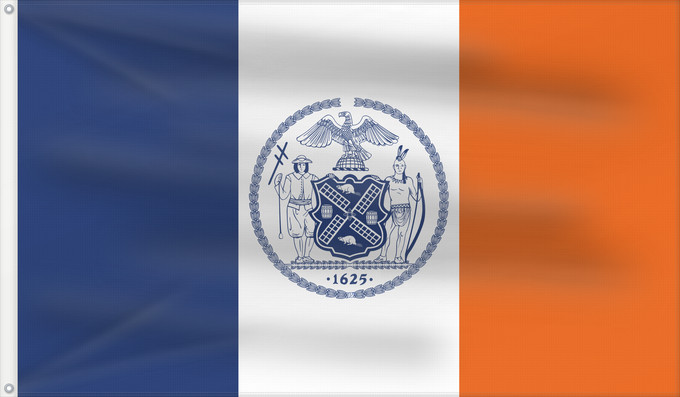 Drapeau, avec deux œillets métalliques et guindant renforcé : New York City	Ville de New-York	Nueva York	New York	Civitatis Novi Eboraci