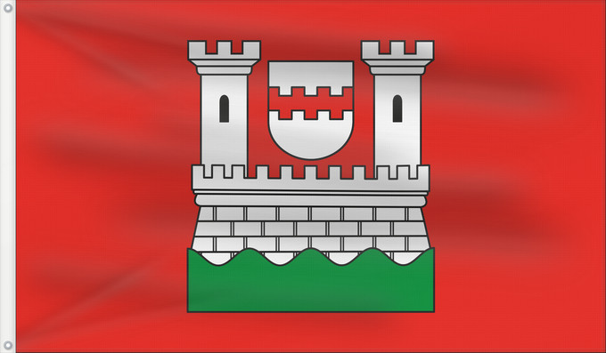 Drapeau, avec deux œillets métalliques et guindant renforcé : Niederkassel	Beschreibung der Flagge Der Stadt Niederkassel ist mit Urkunde des Regierungspräsidenten Köln vom 25.08.1989 das Recht zur Führung einer Flagge verliehen worden