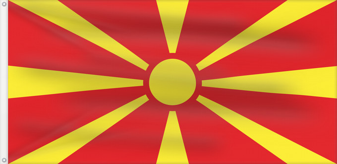 Drapeau, avec deux œillets métalliques et guindant renforcé : North Macedonia	Macédoine du Nord	Macedonia del Norte	Nordmazedonien	Macedonia del Nord	Noord-Macedonië	Macedonii Północnej	علم مقدونيا الشمالية	Сцяг Паўночнай Македоніі	Национално знаме на Северна Македония	Sjeverne Makedonije / Застава Сјеверне Македони
