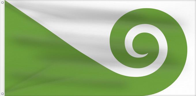 Flag, with two metal eyelets and reinforced hoist: NZ flag design Modern Hundertwasser by Tomas Cottle Modern Hundertwasser The koru
