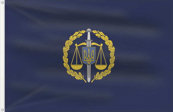 Drapeau, avec deux œillets métalliques et guindant renforcé : Office of the Prosecutor General of Ukraine  2017-2021	Office of the Prosecutor General of Ukraine	Bureau du Procureur général de l'Ukraine (2017-2021)	Oficina del Fiscal General de Ucrania (2017-2021)	Generalstaatsanwaltschaft der Ukraine (2017-2021)	Uff