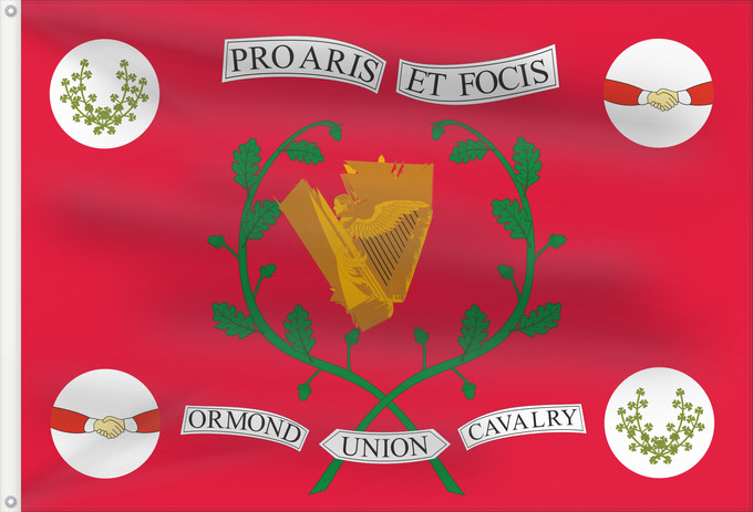 Drapeau, avec deux œillets métalliques et guindant renforcé : Ormond Union Cavalry	Ormond Union Cavalry; a militia unit raised in Ireland during the late 1700s as part of the wider Irish Volunteer movement	Cavalerie de l'Union d'Ormond	Caballería de la Unión Ormond	Kavallerie der Ormond-Union	Cavalleria dell'Unione 