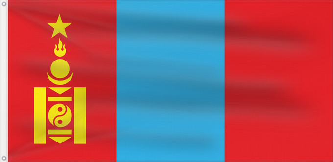 Drapeau, avec deux œillets métalliques et guindant renforcé : People s Republic of Mongolia  1945-1992	People s Republic of Mongolia 1945-1992	علم جمهورية منغوليا الديمقراطية الشعبية  1945-1992	Бүгд Найрамдах Монгол Ард Улсын төрийн далбаа 1945-1992