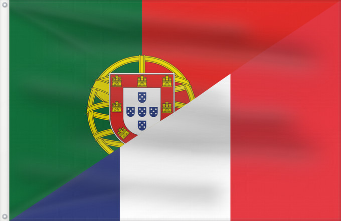 Drapeau, avec deux œillets métalliques et guindant renforcé : Portugal and France	Portuguese/French nationality