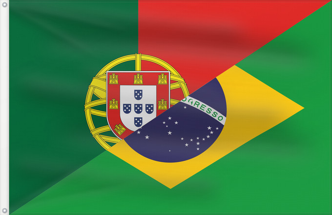 Drapeau, avec deux œillets métalliques et guindant renforcé : Portuguese language  PT-BR	Portuguese language of Portugal-Brazil	Langue portugaise (Portugal-Brésil)	Idioma portugués (Portugal-Brasil)	Portugiesische Sprache (Portugal-Brasilien)	Lingua portoghese (Portogallo-Brasile)