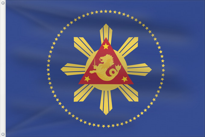 Drapeau, avec deux œillets métalliques et guindant renforcé : President of the Philippines	Presidential Standard of the Philippines	Étendard présidentiel des Philippines	Estandarte Presidencial de Filipinas	Standarte des Präsidenten der Philippinen	Stendardo presidenziale delle Filippine