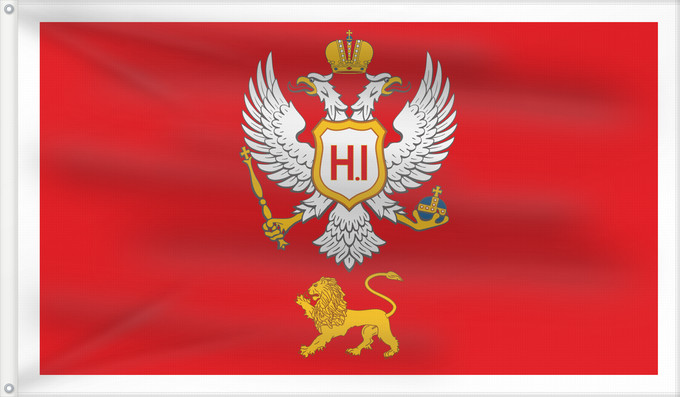Drapeau, avec deux œillets métalliques et guindant renforcé : Montenegro  1852–1905	Military flag of the Principality of Montenegro	Principado de Montenegro  1860-1910