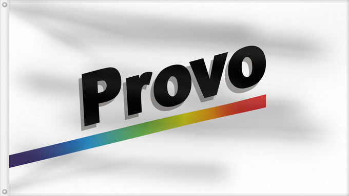 Flag, with two metal eyelets and reinforced hoist: Provo, Utah  1989–2015	Former flag of Provo, Utah, by Joe Jenkins	Provo, Utah (1989–2015)