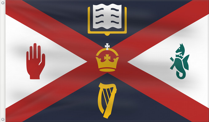 Drapeau, avec deux œillets métalliques et guindant renforcé : Queen s University Belfast	Queen's University Belfast Standard	Étendard de la Queen's University Belfast	Estandarte de la Queen's University Belfast	Stendardo della Queen's University Belfast	Queen s University Belfast Standard