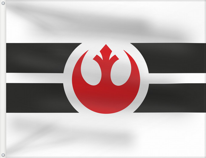 Flag, with two metal eyelets and reinforced hoist: Rebel Alliance Alliance to Restore the Republic a Alliance rebelle Alianza Rebelde Rebellenallianz Alleanza Ribelle