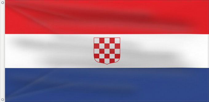 Flag, with two metal eyelets and reinforced hoist: Republic of Croatia in 1990	The  Flag of Croatia	Croatie	Croacia	Kroatien	Croazia	Kroatië	Croácia	Национално знаме на Хърватия	Horvaatia lipp	Hrvatska zastava	Horvátország	Croatiae	Kroatias flagg	Croaţiei