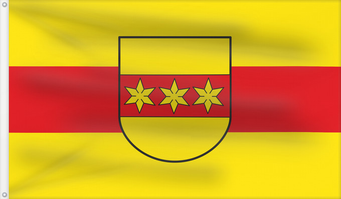 Drapeau, avec deux œillets métalliques et guindant renforcé : Rheine	Stadt Rheine Die Hauptsatzung gibt nur eine ungenaue Auskunft über Banner und Flagge  Die Flagge der Stadt Rheine hat die Farben gold-rot-gold