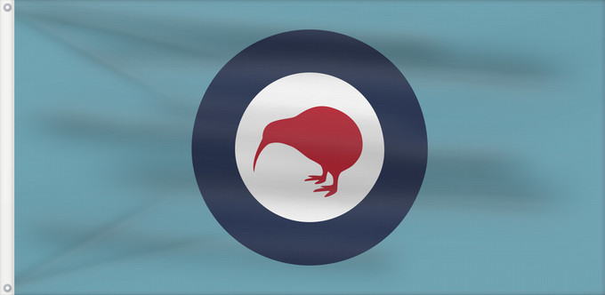 Drapeau, avec deux œillets métalliques et guindant renforcé : RNZAF paratrooper Paratrooper flag with the roundel of the Royal New Zealand Air Force in the centre