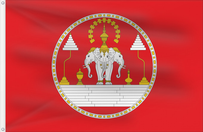 Drapeau, avec deux œillets métalliques et guindant renforcé : Royal Standard of the Kingdom of Laos	Étendard Royal du Royaume du Laos	Estandarte Real del Reino de Laos	Königsstandarte des Königreichs Laos	Stendardo Reale del Regno del Laos