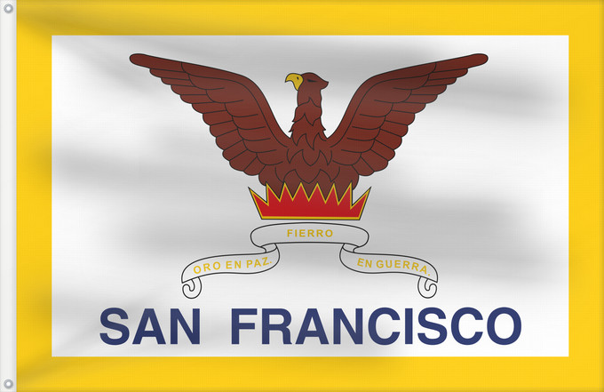 Drapeau, avec deux œillets métalliques et guindant renforcé : San Francisco, California	City and County of San Francisco — in California	Ville et Comté de San Francisco	San Francisco	City and County of San Francisco	Città e Contea di San Francisco