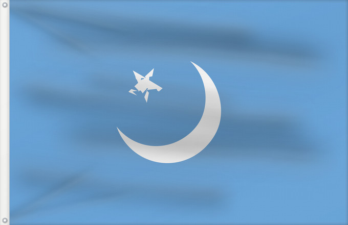 Drapeau, avec deux œillets métalliques et guindant renforcé : Second East Turkestan Republic	Second East Turkestan Republic  1944-1949	Seconde République du Turkestan oriental (1944-1949)	Segunda República del Turquestán Oriental (1944-1949)	Zweite Ostturkestanische Republik (1944-1949)	Seconda Repubblica del Turkes
