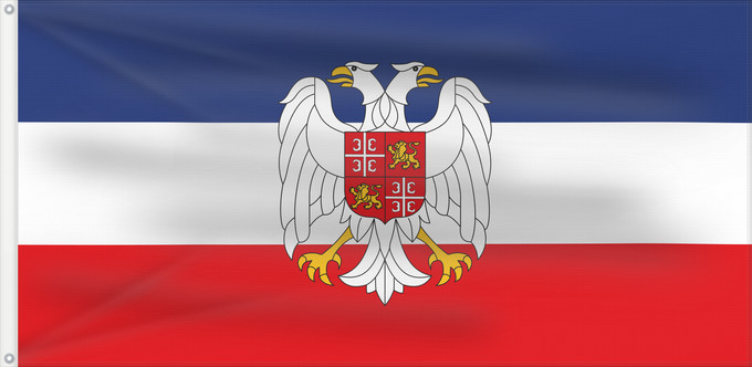 Drapeau, avec deux œillets métalliques et guindant renforcé : Serbia and Montenegro with coat of arms variant Serbia and Montenegro (with coat of arms variant) Serbie-et-Monténégro (avec variante d'armoiries) Serbia y Montenegro (con variante de escudo de armas) Serbien und Montenegro (mit Wappenvariante) Serbia e