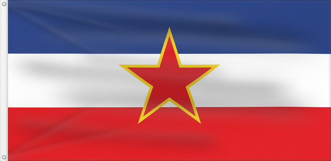 Flag, with two metal eyelets and reinforced hoist: Yugoslavia 1946-1992 Socialist Federal Republic of Yugoslavia 1946-1992 République fédérative socialiste de Yougoslavie República Federativa Socialista de Yugoslavia (1946-1992) Sozialistische Föderative Republik Jugoslawien (1946-1992) Repubblica Socia