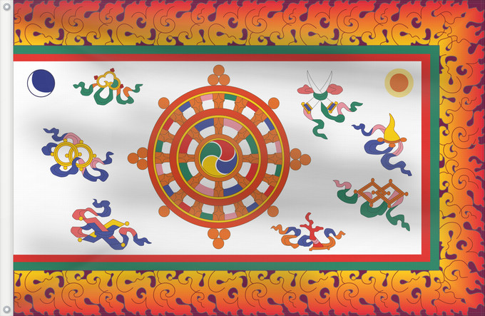 Drapeau, avec deux œillets métalliques et guindant renforcé : Sikkim 1877-1914; 1962-1967 Reconstruction of the Flag of Sikkim in use from 1877 to 1914 and from 1962 to 1967 Sikkim (1877-1914; 1962-1967) (reconstruction) Sikkim (1877-1914; 1962-1967) (reconstrucción) Sikkim (1877-1914; 1962-1967) (Rekonstruktion) S