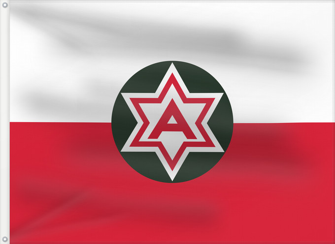 Drapeau, avec deux œillets métalliques et guindant renforcé : Sixth United States Army	United States Sixth Army	Sixième armée des États-Unis	Sexta Ejército de los Estados Unidos	Sechste US-Armee	Sesta Armata degli Stati Uniti