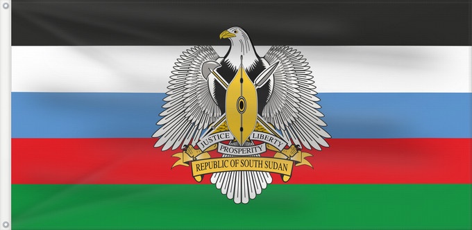 Drapeau, avec deux œillets métalliques et guindant renforcé : South Sudan Independence Day	A flag that was used on Independence Day in South Sudan Source