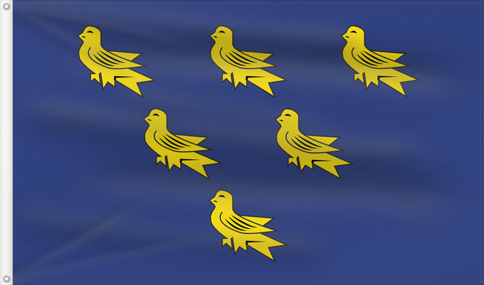 Drapeau, avec deux œillets métalliques et guindant renforcé : Sussex Sussex county flag showing the arms of Sussex Six gold martlets on a Blue field