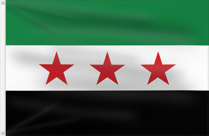 Drapeau, avec deux œillets métalliques et guindant renforcé : Syria  2025	Syria	Syrie (2025-)	Siria (2025-)	Syrien (2025-)	علم الثورة السورية