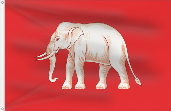 Drapeau, avec deux œillets métalliques et guindant renforcé : Thailand 1855	The White Elephant Flag  Thai national flag from 1855 to 1916, 31 December	علم تايلاند  1855-1916 ، وتتوسط العلم الفيل الأبيض	ธงช้างเผือก ธงชาติไทยตั้งแต่ พ