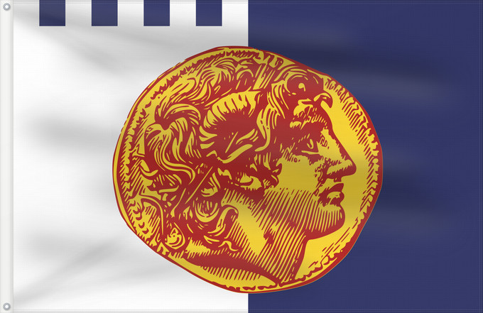 Flag, with two metal eyelets and reinforced hoist: Thessaloniki	Municipal Flag of Thessaloniki	Thessaloniki (Drapeau Municipal)	Thessaloniki (Bandera Municipal)	Thessaloniki (Gemeindeflagge)	Thessaloniki (Bandiera Comunale)	Σημαία του Δήμου Θεσσαλονίκης