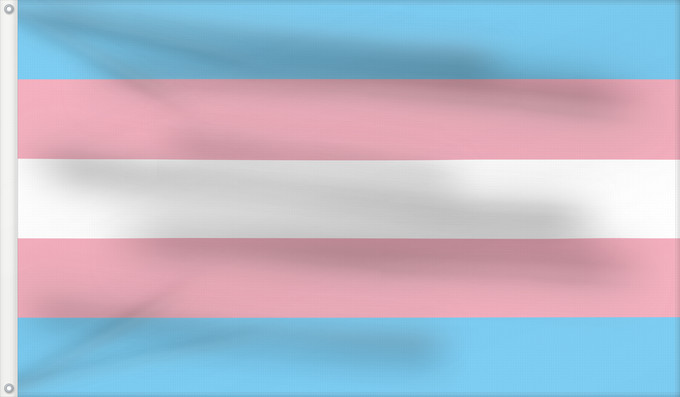 Bandera, con dos ojales metálicos y lado del asta reforzado: Transgender Pride	The Transgender Pride flag was designed by Monica Helms