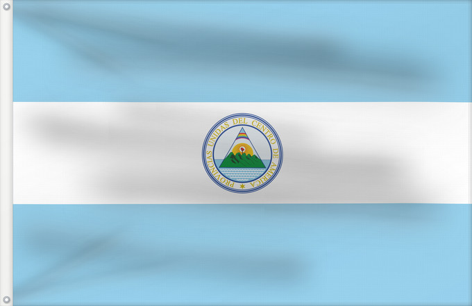 Drapeau, avec deux œillets métalliques et guindant renforcé : United Provinces of Central America Provinces unies d'Amérique centrale Provincias Unidas de Centroamérica Vereinigte Provinzen von Zentralamerika Province Unite dell'America Centrale