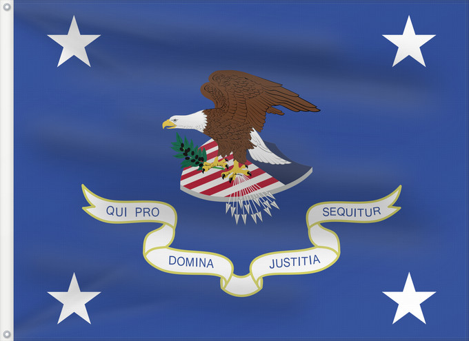 Drapeau, avec deux œillets métalliques et guindant renforcé : United States Attorney General The United States Attorney General AG Procureur général des États-Unis Fiscal general de los Estados Unidos Generalbundesanwalt der Vereinigten Staaten Procuratore generale degli Stati Uniti