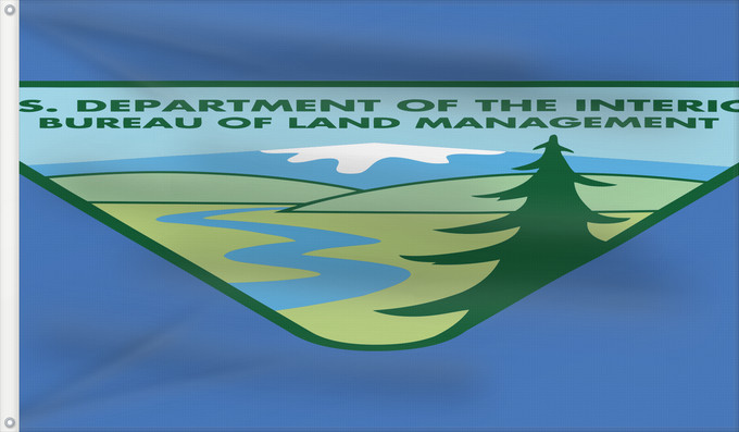 Drapeau, avec deux œillets métalliques et guindant renforcé : United States Bureau of Land Management Bureau of Land Management Bureau de la gestion des terres Oficina de Administración de Tierras Ufficio di gestione del territorio