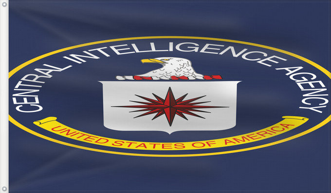 Bandera, con dos ojales metálicos y lado del asta reforzado: U.S. Central Intelligence Agency	United States Central Intelligence Agency	Agence centrale de renseignement des États-Unis	Agencia Central de Inteligencia de EE. UU.	Central Intelligence Agency	Agenzia centrale di intelligence degli Stati Uniti