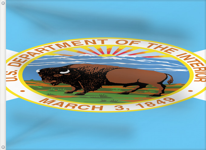 Drapeau, avec deux œillets métalliques et guindant renforcé : United States Department of the Interior	Département de l'Intérieur des États-Unis	Departamento del Interior de los Estados Unidos	US-Innenministerium	Dipartimento degli Interni degli Stati Uniti