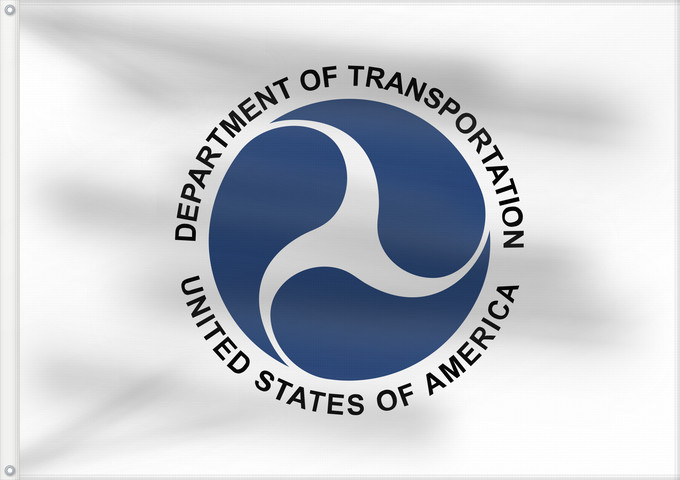 Drapeau, avec deux œillets métalliques et guindant renforcé : United States Department of Transportation	United States governmental	Département des Transports des États-Unis	Departamento de Transporte de los Estados Unidos	Verkehrsministerium der Vereinigten Staaten	Dipartimento dei Trasporti degli Stati Uniti
