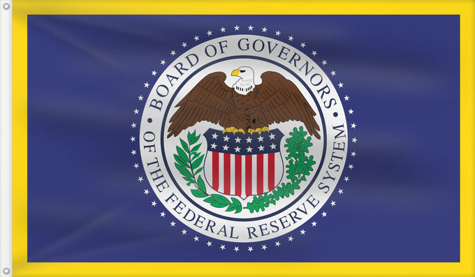 Drapeau, avec deux œillets métalliques et guindant renforcé : United States Federal Reserve Bank	Banque de la Réserve Fédérale des États-Unis	Banco de la Reserva Federal de Estados Unidos	US-Notenbank	Federal Reserve Bank degli Stati Uniti