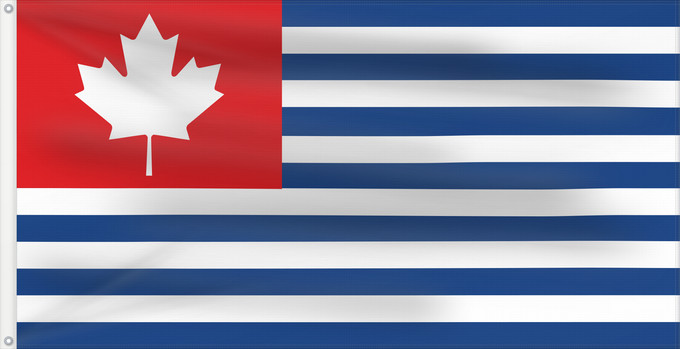 Drapeau, avec deux œillets métalliques et guindant renforcé : United States of Canada	Fictional flag of the United States of Canada based on the  Jesusland map  Internet meme	États-Unis du Canada (fictif)	Estados Unidos de Canadá (ficticio)	Vereinigte Staaten von Kanada (fiktiv)	Stati Uniti del Canada (fittizio)