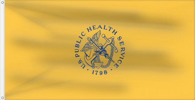 Flag, with two metal eyelets and reinforced hoist: United States Public Health Service	United States Public Health Service  USPHS	Service de santé publique des États-Unis	Servicio de Salud Pública de los Estados Unidos	Public Health Service der Vereinigten Staaten	Servizio di sanità pubblica degli Stati U