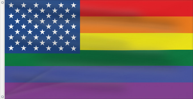 Drapeau, avec deux œillets métalliques et guindant renforcé : USA Lesbian Gay Bisexual Transgender Variation of the United States USA flag