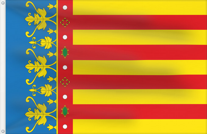 Drapeau, avec deux œillets métalliques et guindant renforcé : Valencian Community  2x3	Valencian Community, 3 2 ratio	Communauté valencienne (3:2)	Comunidad Valenciana, proporciones 3 2	Valencianische Gemeinschaft (3:2)	Comunità Valenciana (3:2)	Comunitat Valenciana, proporcions 3 2