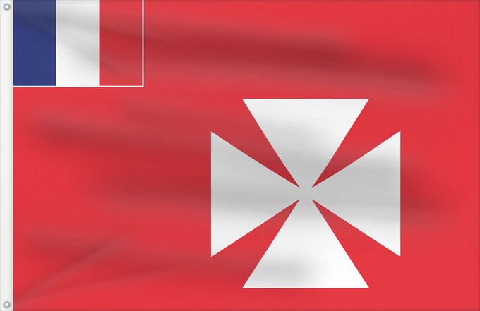 Drapeau, avec deux œillets métalliques et guindant renforcé : Wallis and Futuna  1976-1985	Wallis and Futuna from 1910 to 1958	Wallis és Futuna zászlaja 1910 és 1958 között