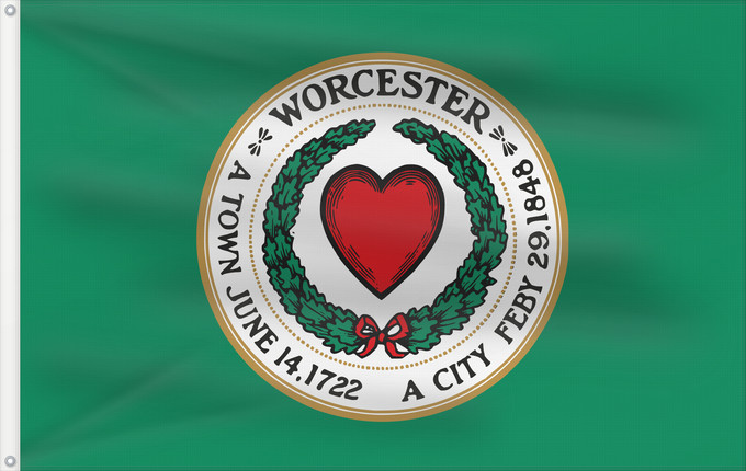 Bandiera, con due occhielli metallici e lato dell'asta rinforzato: Worcester, Massachusetts	City of Worcester, Massachusetts