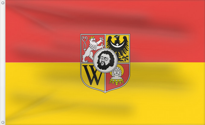 Drapeau, avec deux œillets métalliques et guindant renforcé : Wroclaw flag with arms Wrocław with Coat of Arms Wrocławia z herbem