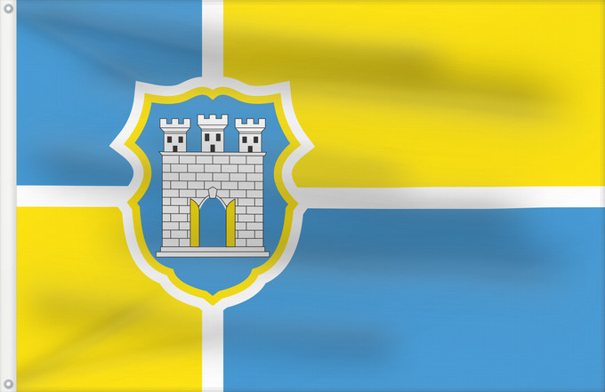 Flag, with two metal eyelets and reinforced hoist: Zhytomyr	City of Zhytomyr, Ukraine	Ville Jytomyr, Ukraine	Ciudad Zhytómyr, Ucrania	Stadt Schytomyr, Ukraine	Žytomyr	Miasta Żytomierz, Ukraina	Сцяг горада Жытомір	ჟიტომირი დროშა	Флаг города Житомир	Прапор міста Житомир