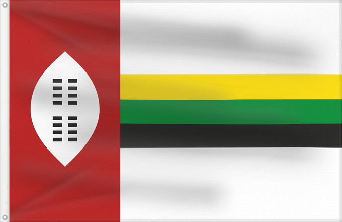 Bandera, con dos ojales metálicos y lado del asta reforzado: KwaZulu flag 1977	KwaZulu homeland from 1977-1985	KwaZulu uit 1977-1985	IFulegi laseKwaZulu 1977-1985
