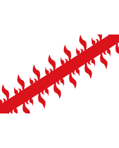 Flag: The municipal flag of Mouscron in Belgium is white with a red diagonal bar bristled up with flames |  landscape flag | 2.16m² | 23sqft | 120x180cm | 4x6ft 