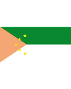 Flag: Galeras  Sucre | DESCRIPCION FISICA La bandera del Municipio de Galeras presenta una forma rectangular dividida en tres partes Un triangulo en el extremo izquierdo que llega hasta la tercera parte del largo de la bandera |  landscape flag | 1.35m² |