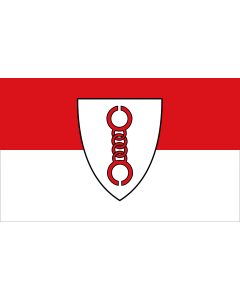 Bandiera: Boenen | Municipality of Bönen | Municipalité de Bönen | Gemeinde Bönen  Die Flagge ist rot und weiß in zwei Bahnen längs gestreift  gemeint ist quergestreift  und zeigt in der Mitte das Gemeindewappen | bandiera paesaggio | 1,35&nbsp;m² | 90&nb